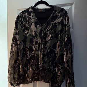 Renee C. Camouflage V-Neck Top